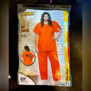 Plus Size XL - 2XL Inmate Prison Orange Jumpsuit Halloween Costume